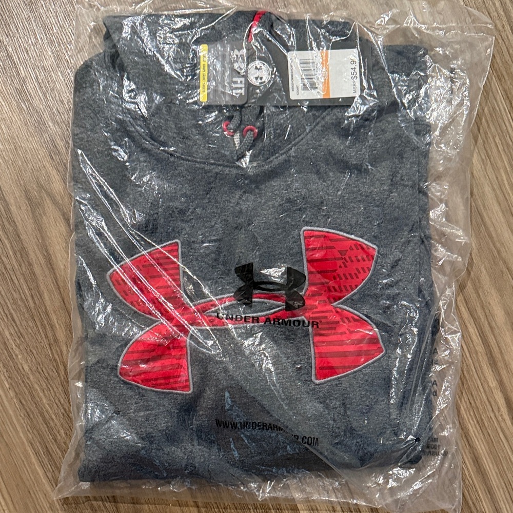 Under Armour Men's Charcoal and Crimson Hoodie